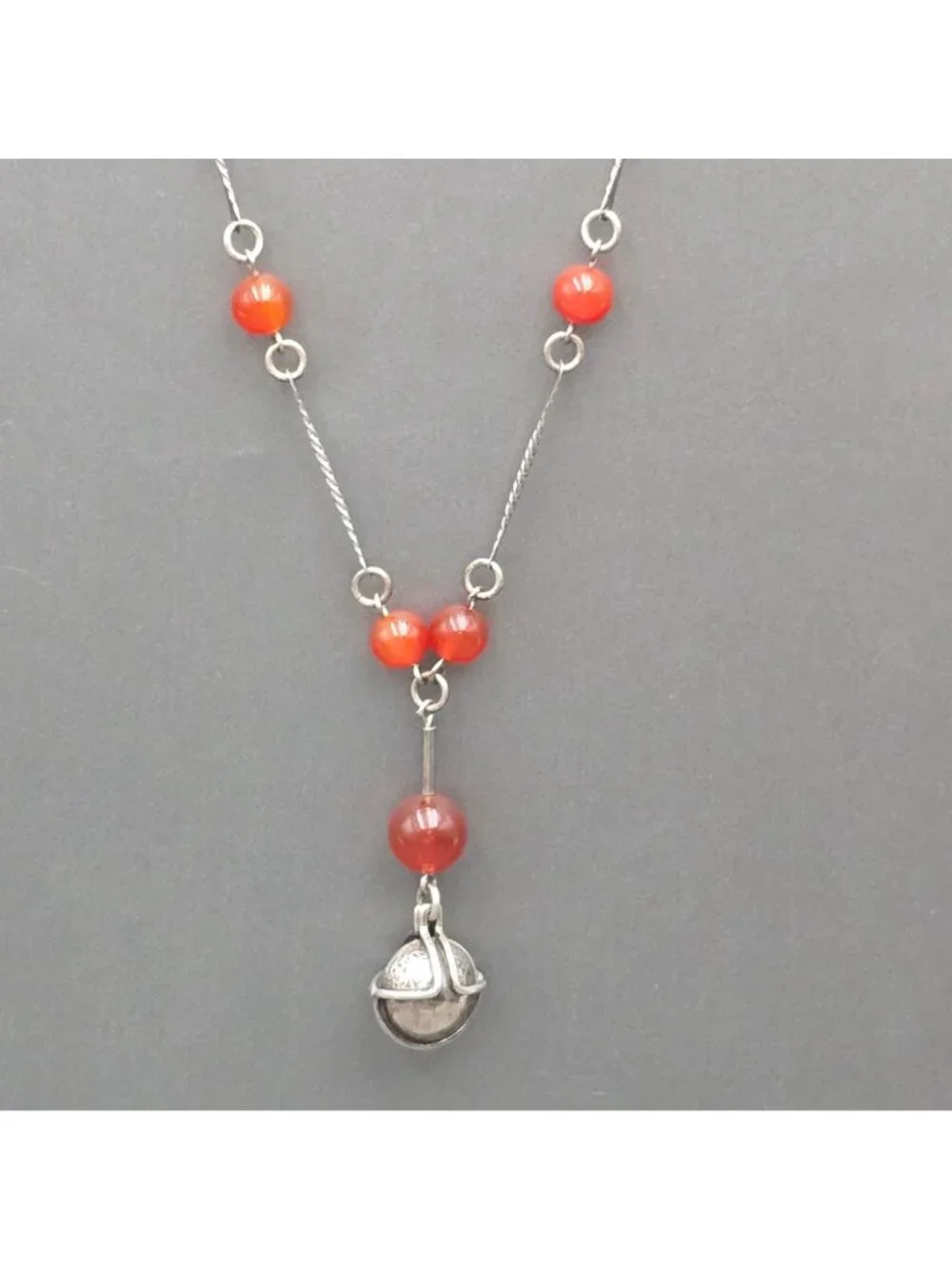 Vintage Sterling Silver Carnelian Y Drop Necklace 26